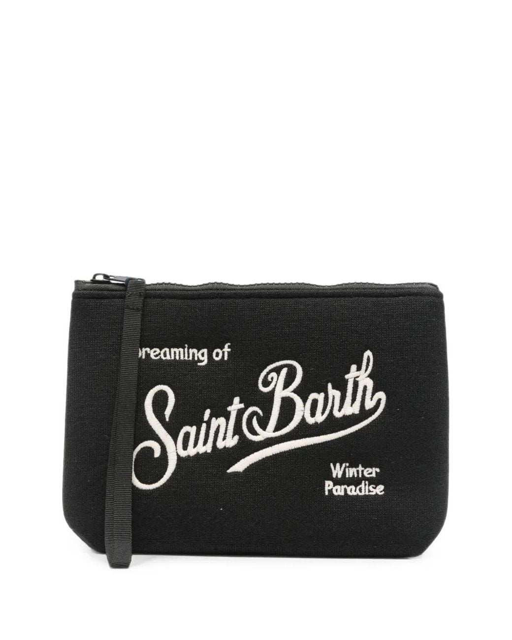 Mc2 Saint Barth Black Aline Wool Blend Pochette With Houndstooth Pattern And Logo Embroidery