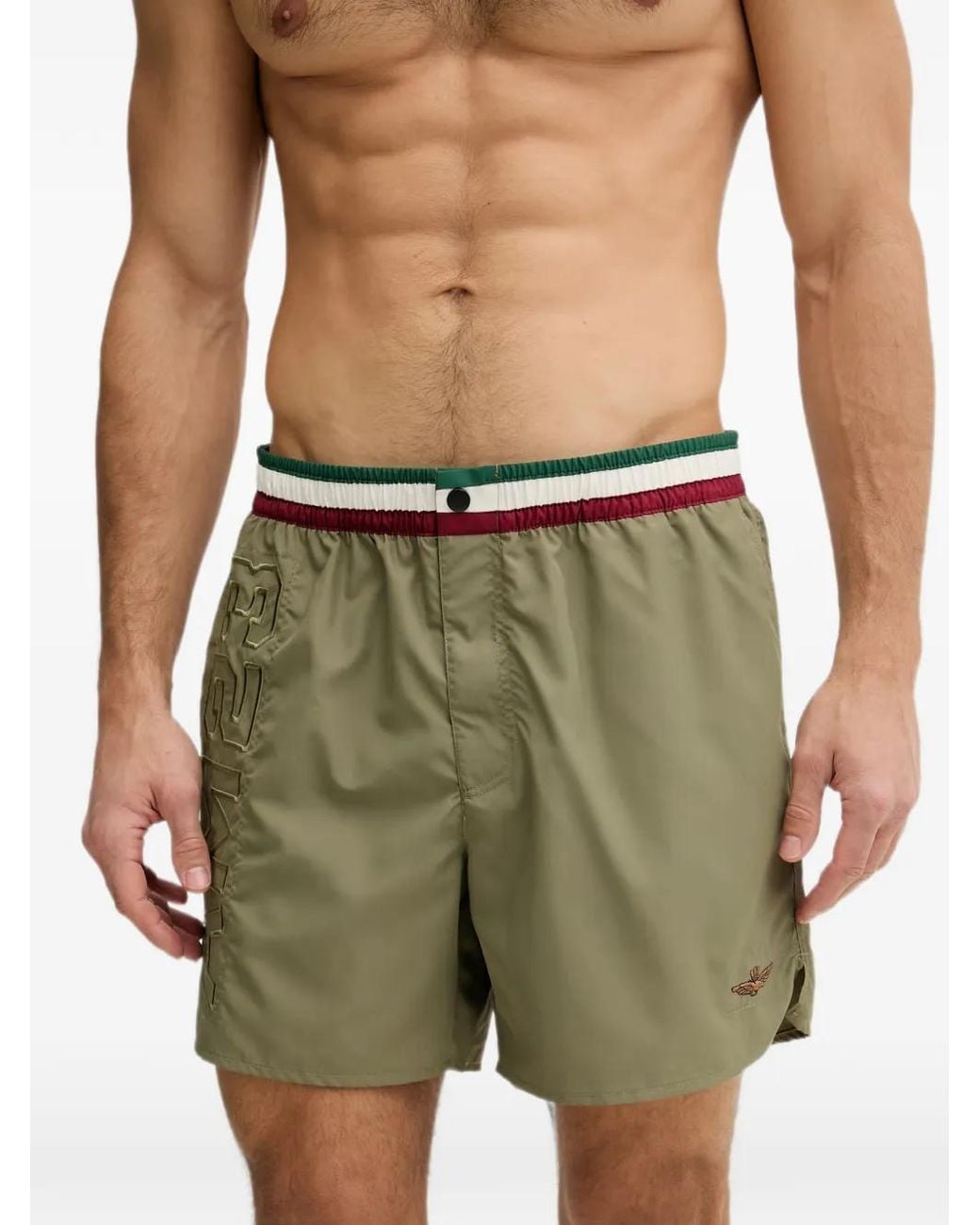 Aeronautica Militare Green Short De Bain À Logo Brodé for men