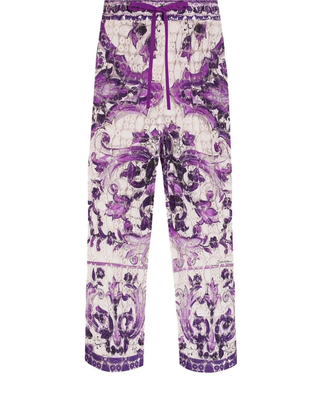 Dolce & Gabbana Blue Majolica-Print Lace Trousers