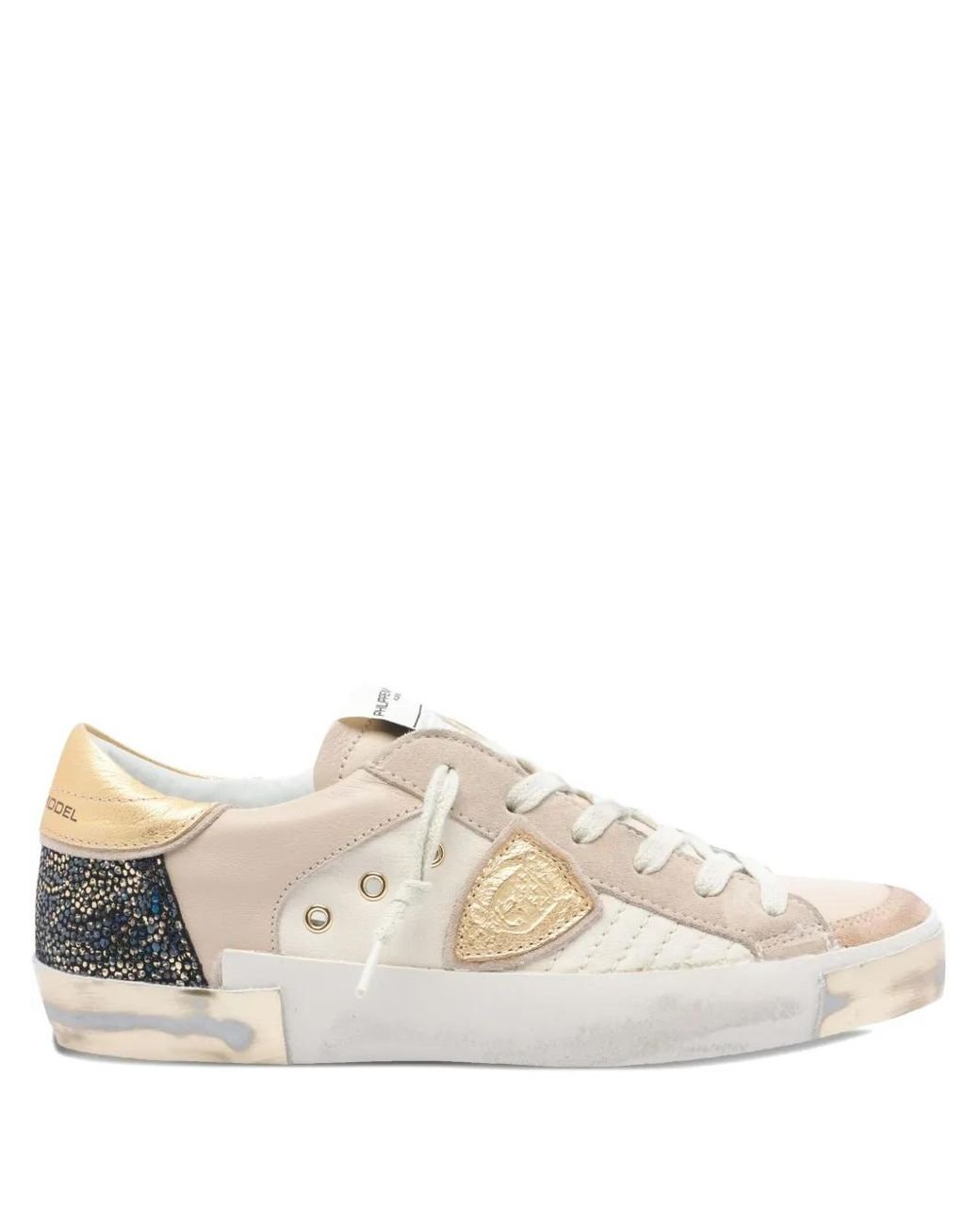 Philippe Model Natural Logo-Patch Round-Toe Sneakers