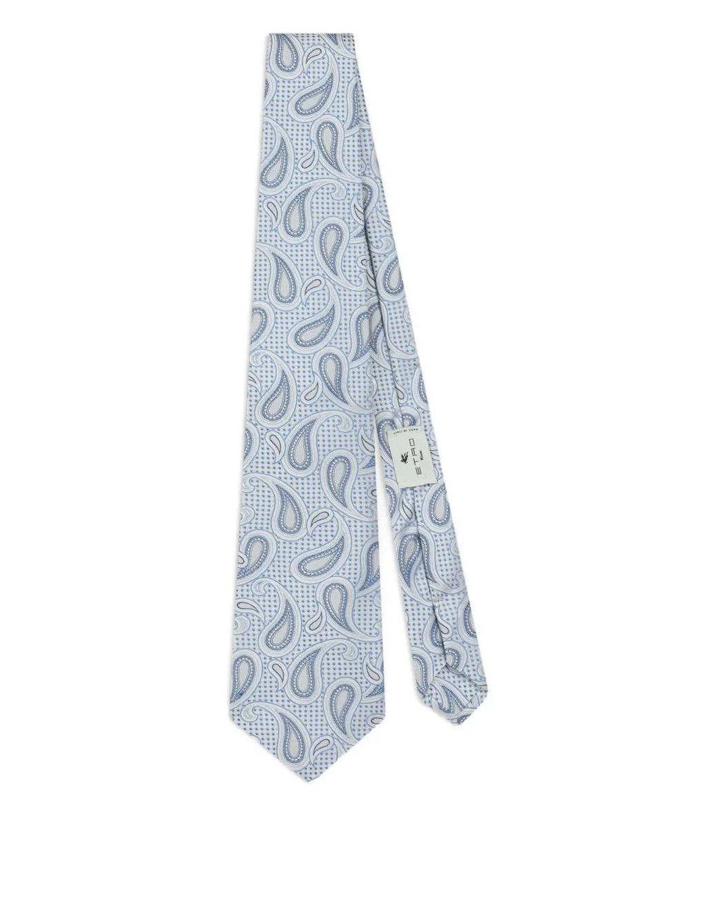 Etro Blue Polka-Dot Paisley Jacquard Tie for men