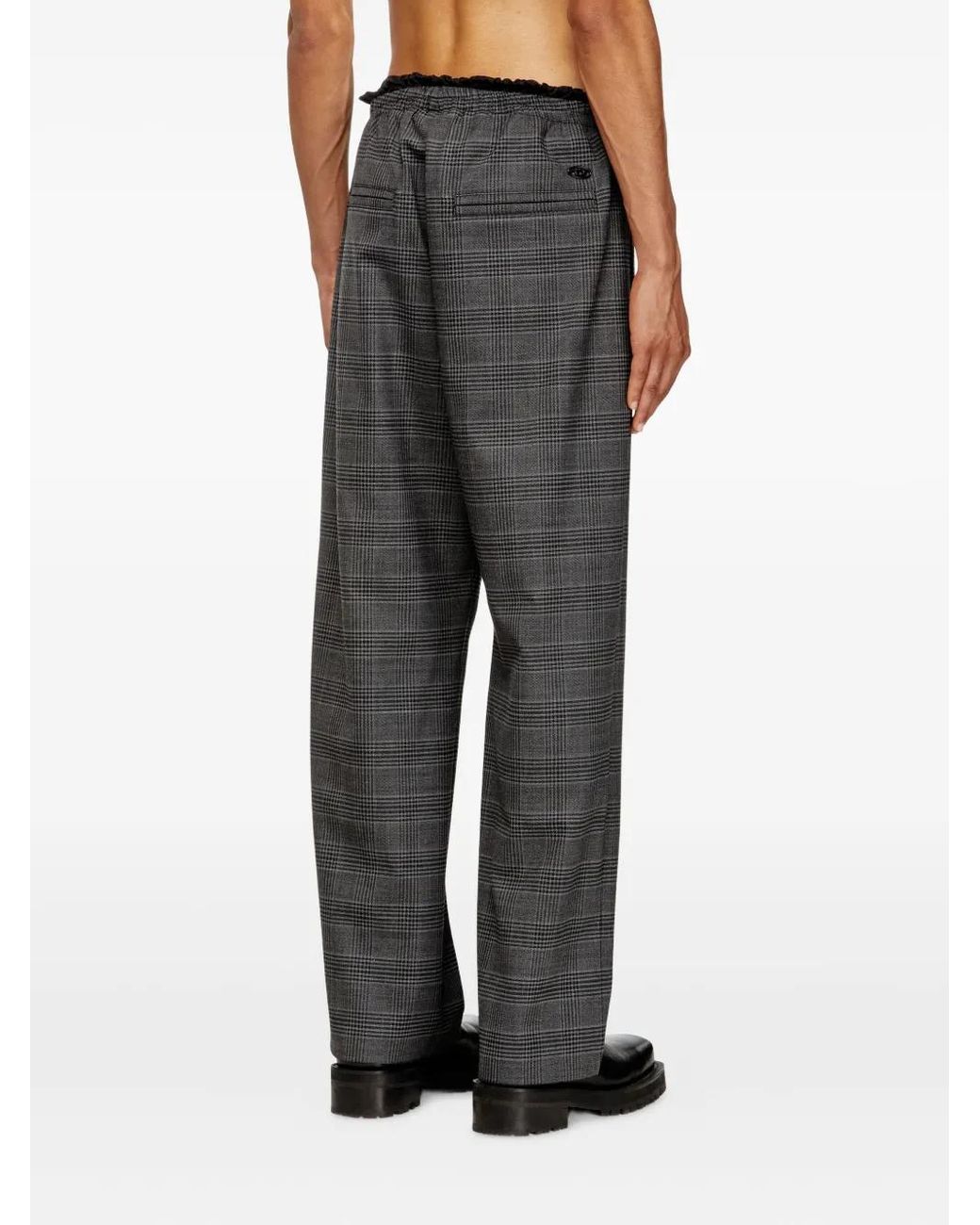 DIESEL Gray P-Tilson Elasticated-Waist Checked Trousers for men