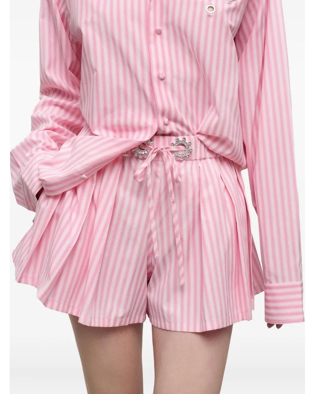 Area Gestreepte Geplooide Shorts in het Pink