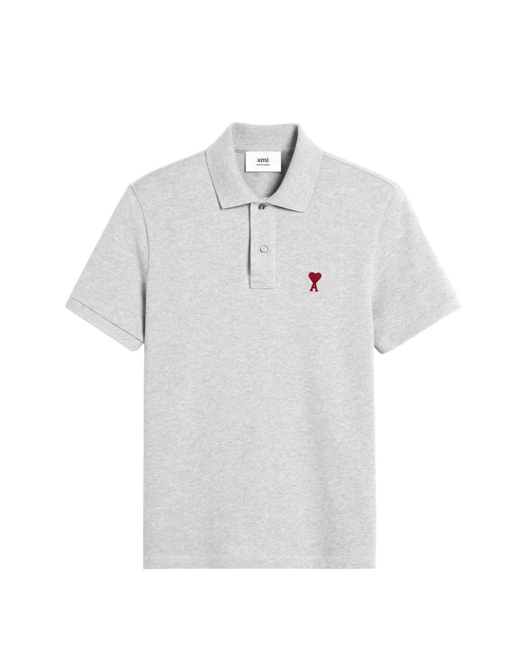 AMI Gray De Coeur Organic-Cotton Polo Shirt