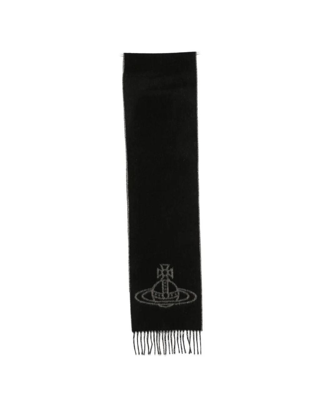 Vivienne Westwood Black Orb-Embroidered Fringed Scarf