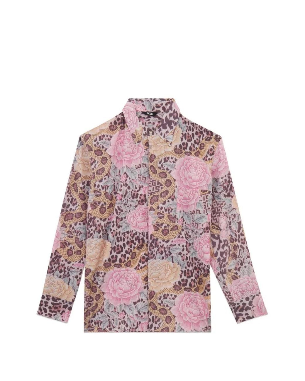 Gcds Pink Animal-Print Floral Shirt for men