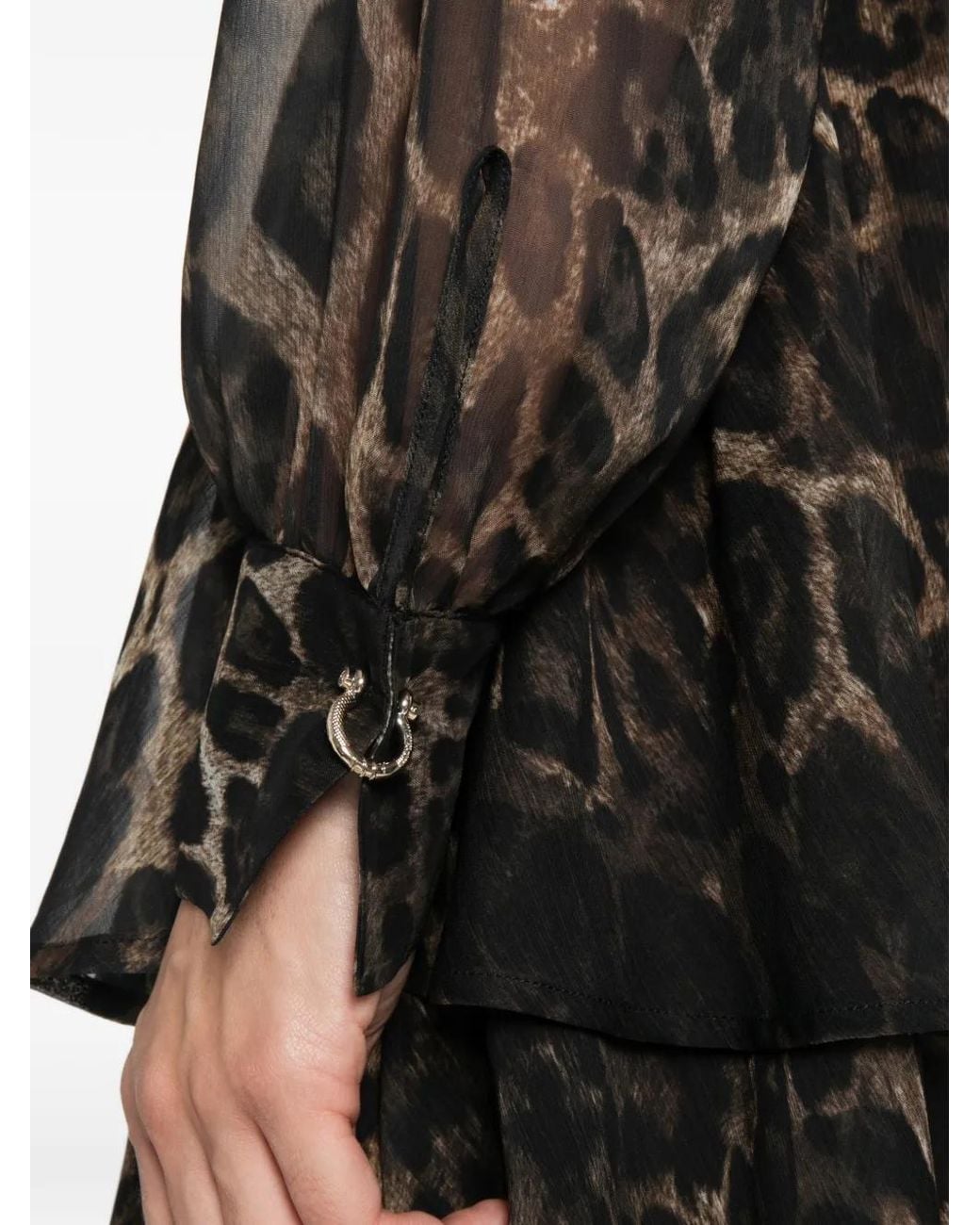 Just Cavalli Gray Leopard-Print Tiered Mini Dress