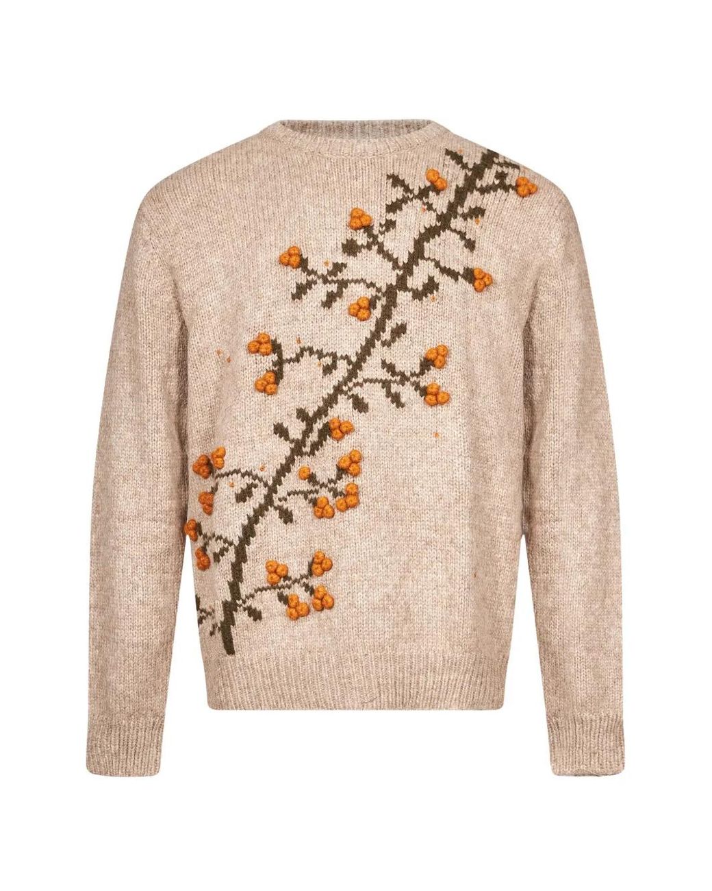 BAZISZT Natural Embroidered Intarsia-Knit Sweater for men