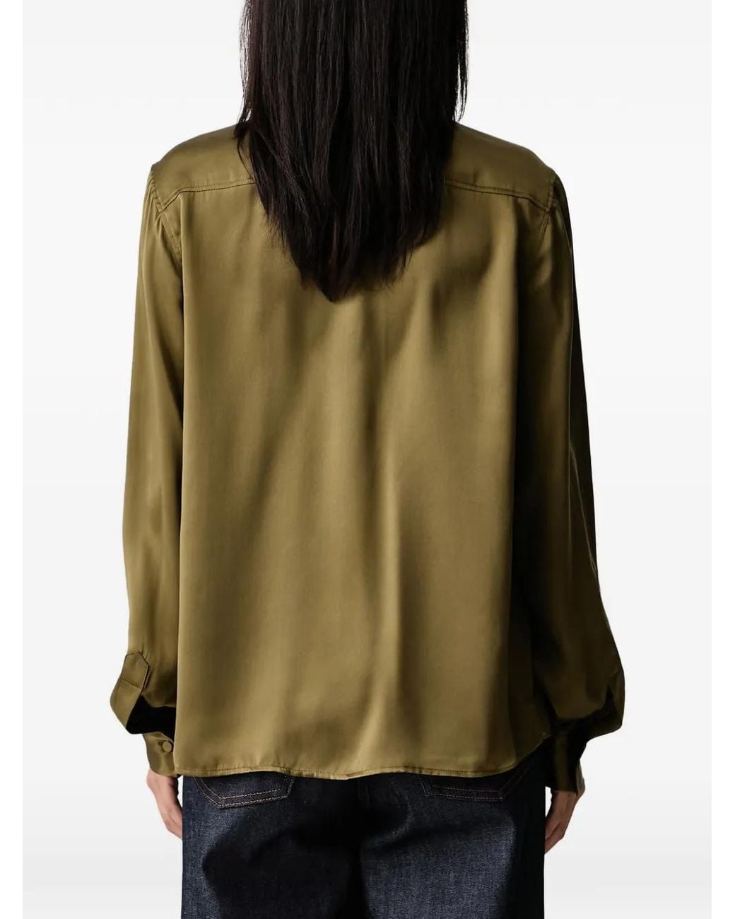 FRAME Green The Modern Utility Patch-Pocket Silk Shirt