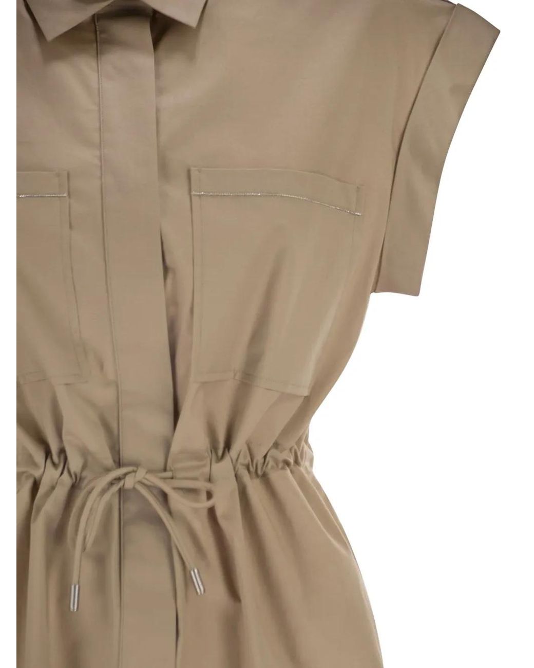 Peserico Natural Drawstring Short-Sleeve Blouse