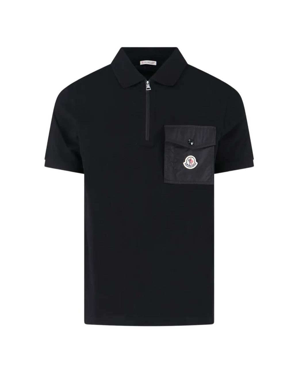 Moncler Black Logo-Patch Zip-Fastening Polo Shirt for men