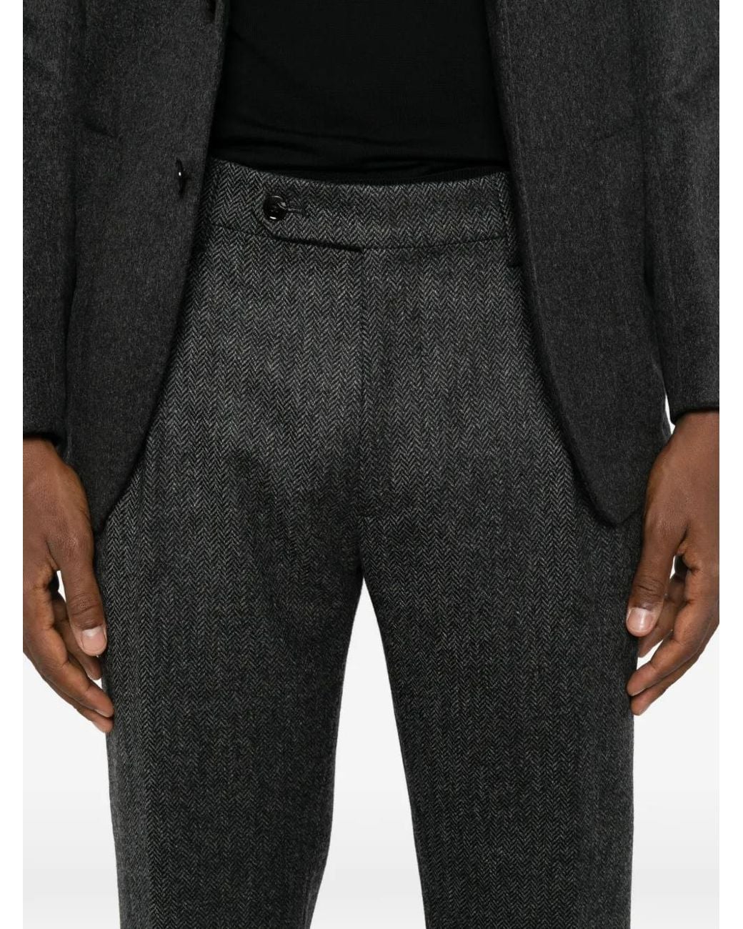 Berwich Gray Barber Herringbone-Pattern Wool Trousers for men