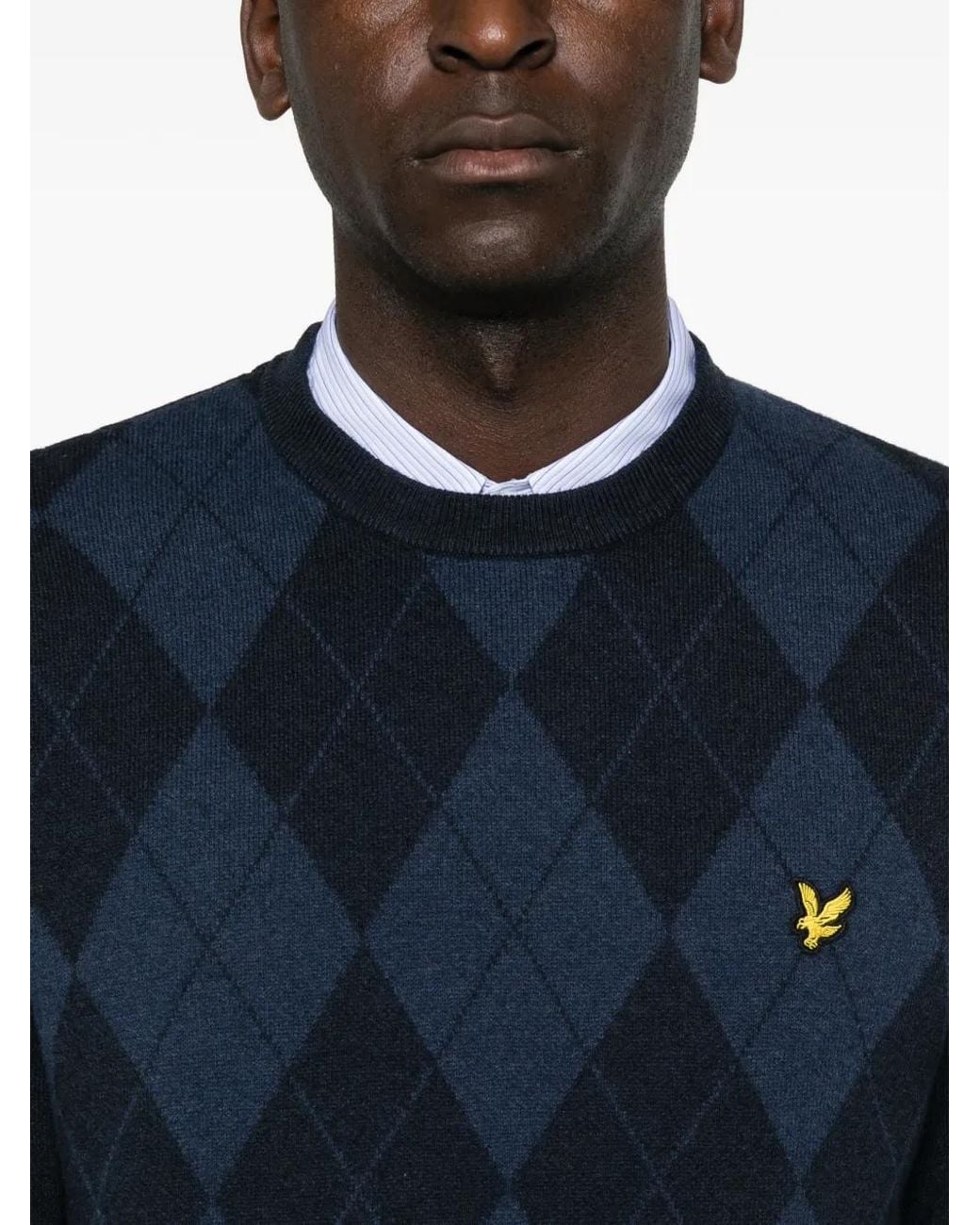 Lyle & Scott Blue Argyle-Pattern Sweater for men