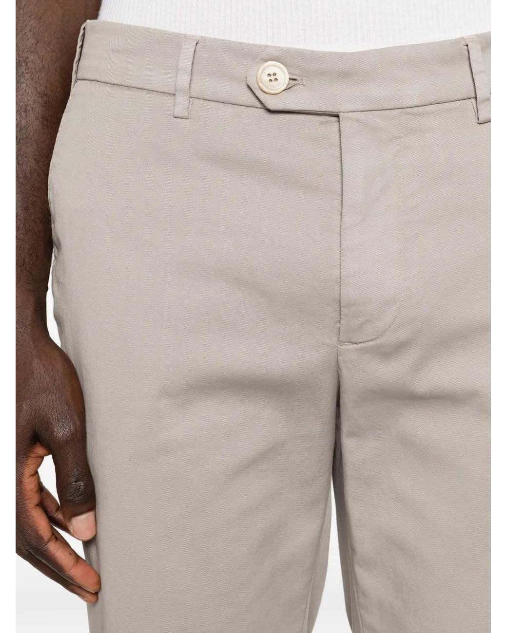 Brunello Cucinelli White Garment-Dyed Italian Fit Trousers for men