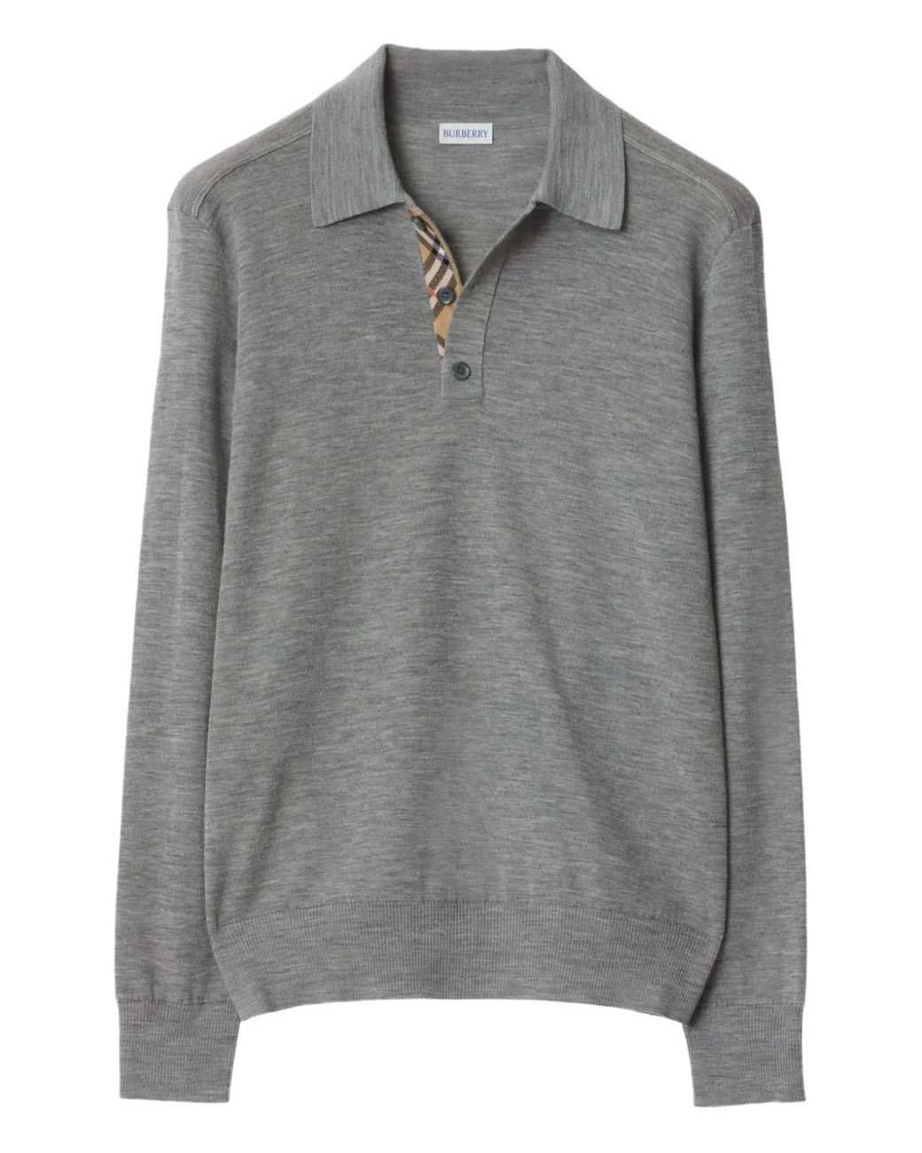 Burberry Gray Long-Sleeve Wool Polo Shirt for men