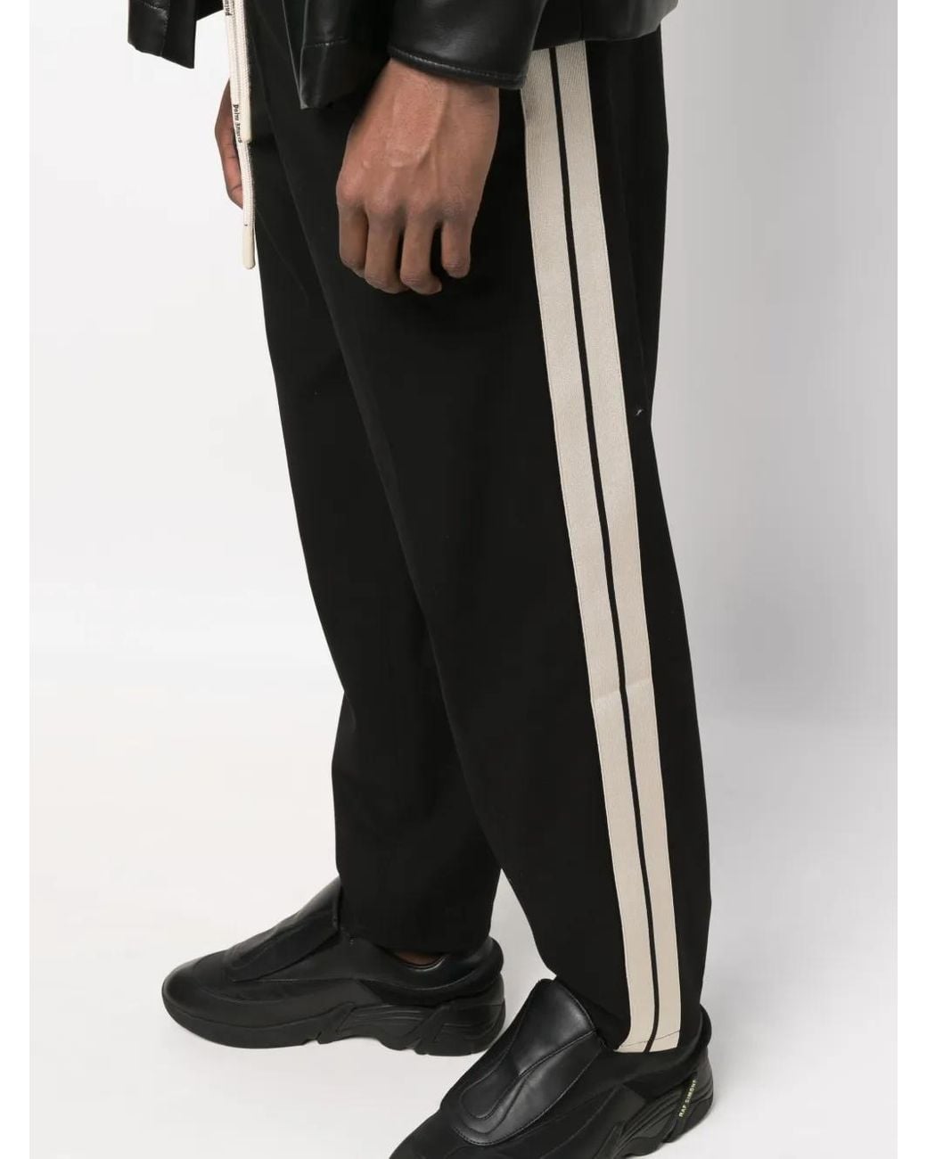 Palm Angels Black Side-Stripe Straight-Leg Trousers for men