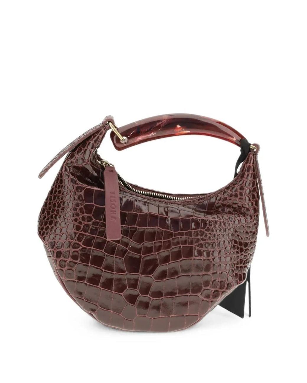 VISONA Brown Bengala Croc-Effect Shoulder Bag