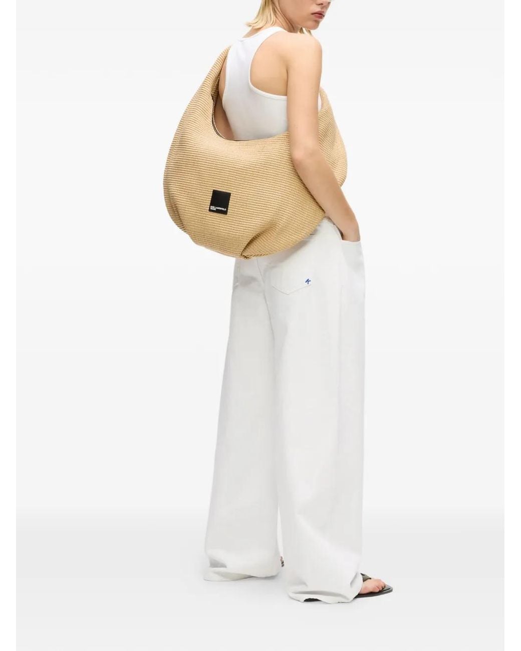 Karl Lagerfeld White Woven Large Bag