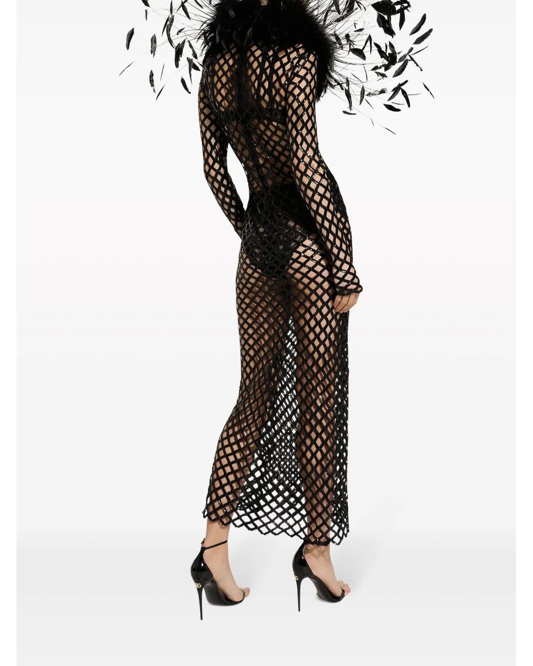 Dolce & Gabbana Black Maxi Sequinned Mesh Dress