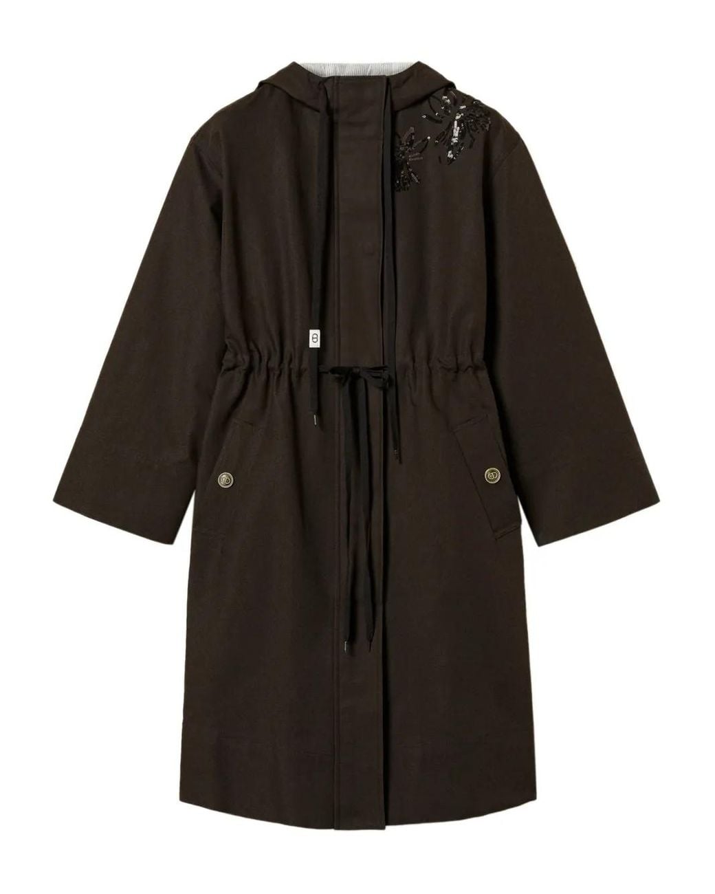Twinset Black Hooded Parka Coat