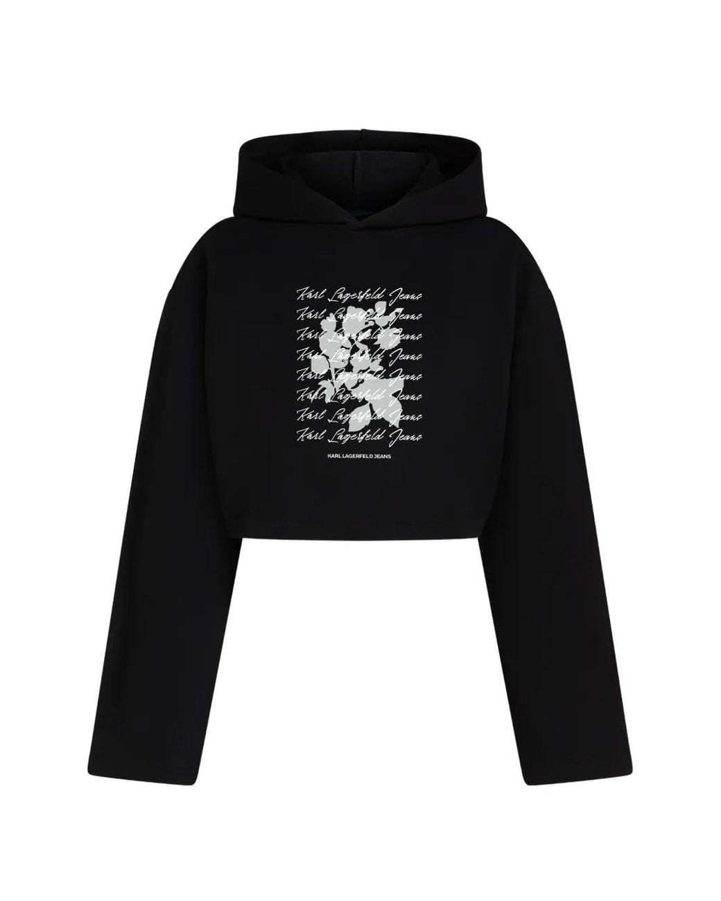 Karl Lagerfeld Black Cropped Flocked Floral Hoodie