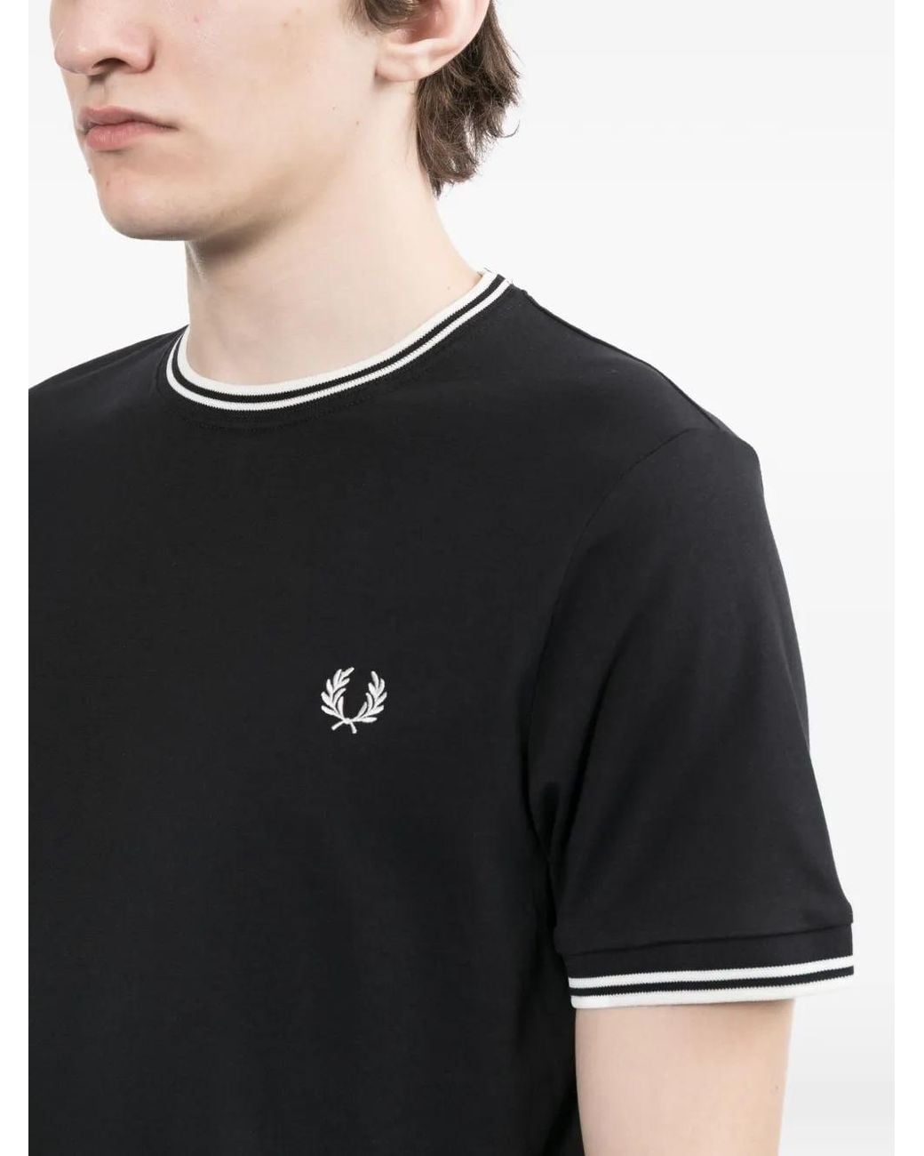 Fred Perry Black Logo-Embroidered T-Shirt for men