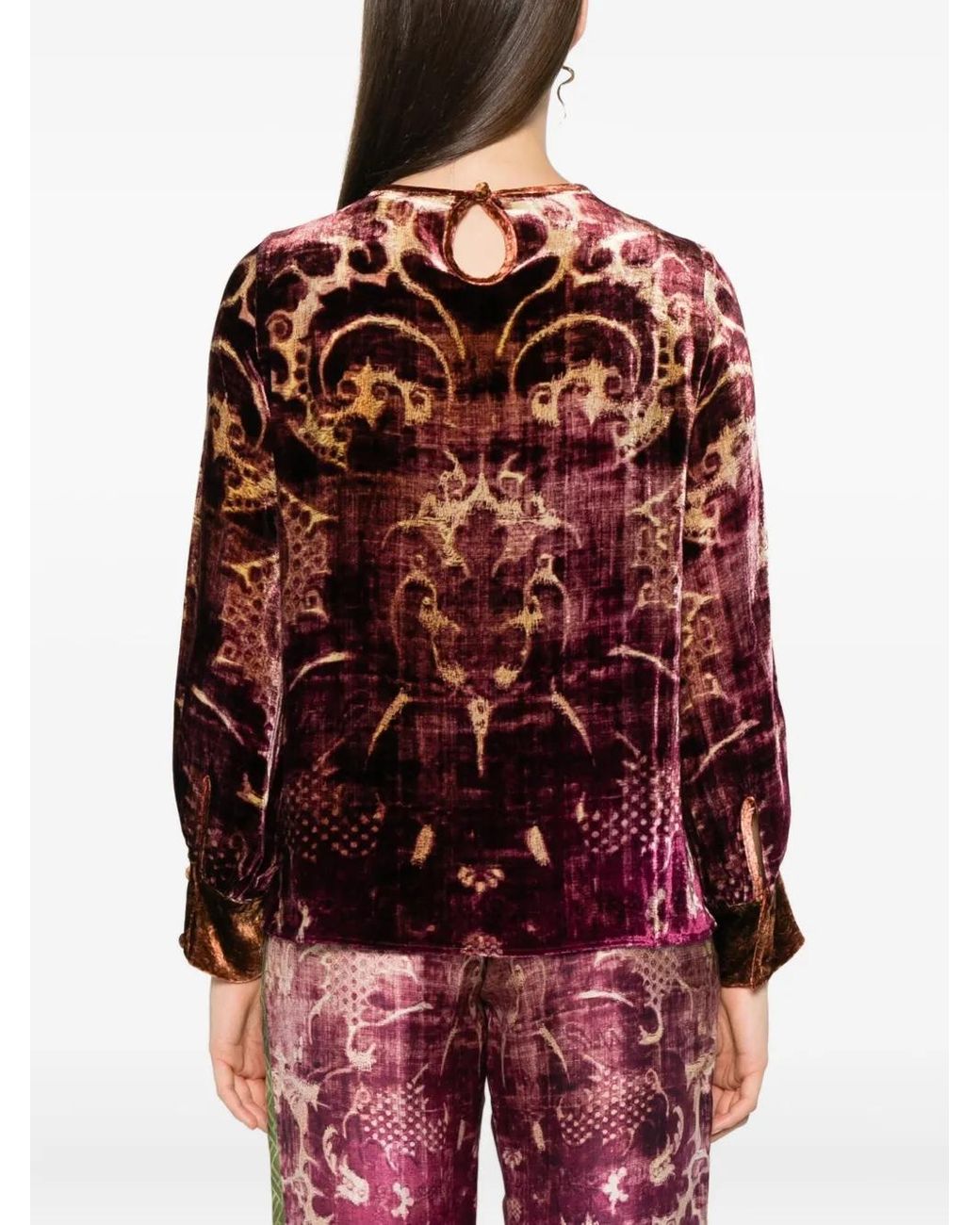 Pierre Louis Mascia Red Patterned Velvet Blouse