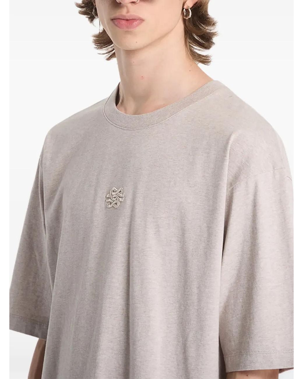 Filling Pieces White Embroidered Melange T-Shirt for men