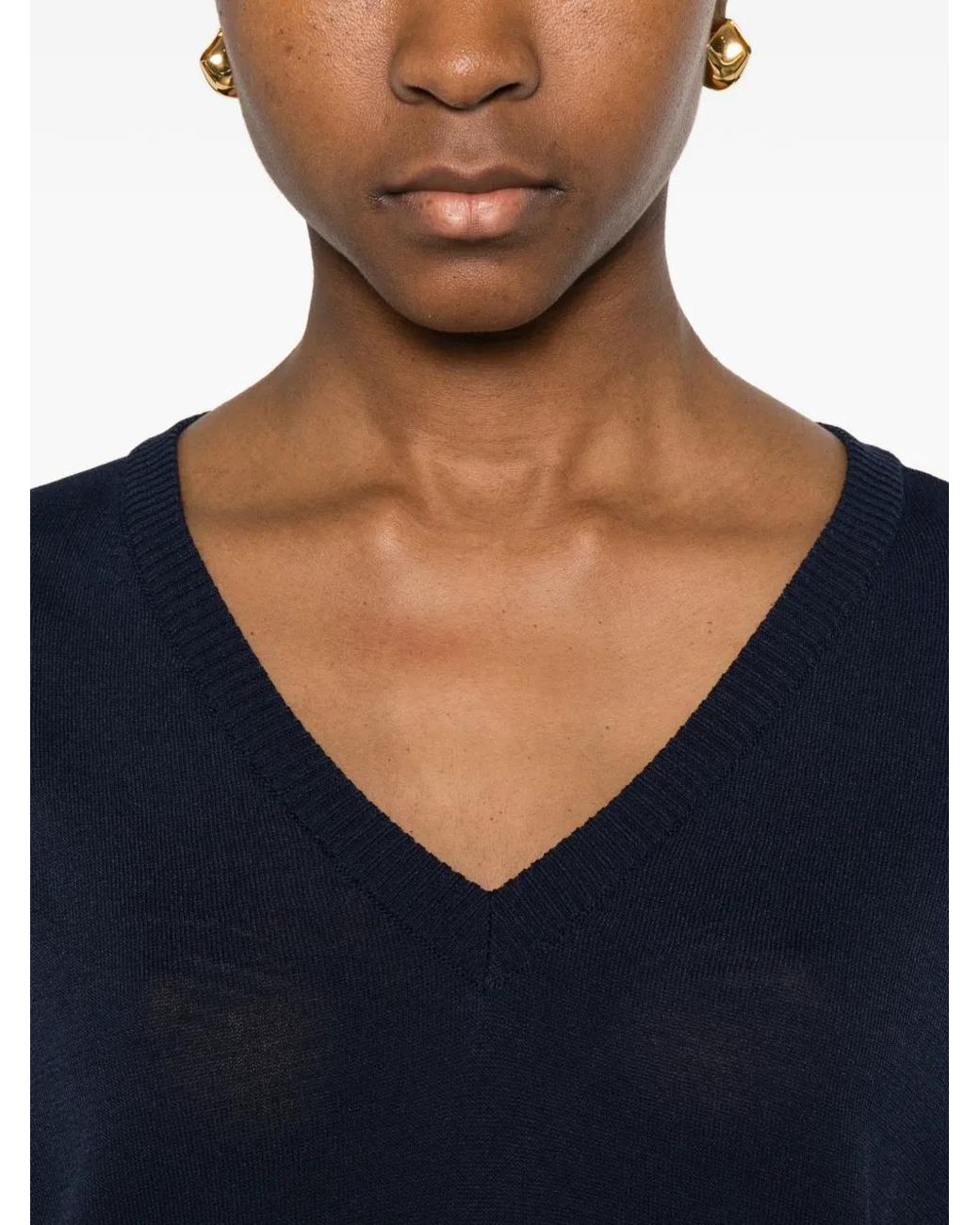 Neera Blue V-Neck Long-Sleeved Top