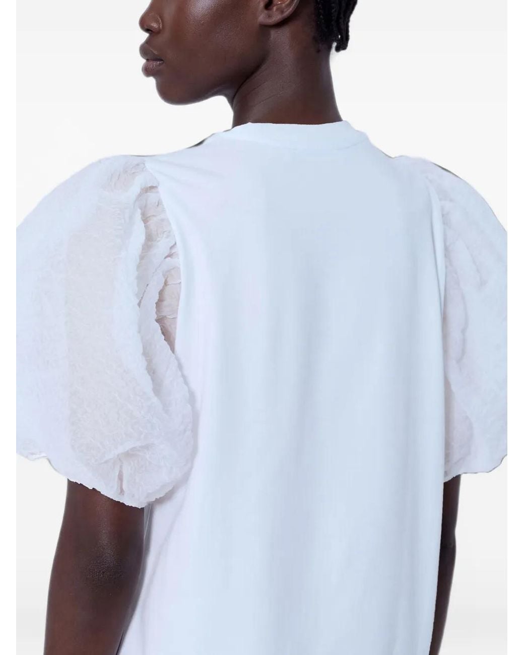 CECILIE BAHNSEN White Ben Sheer-Puff-Sleeve T-Shirt