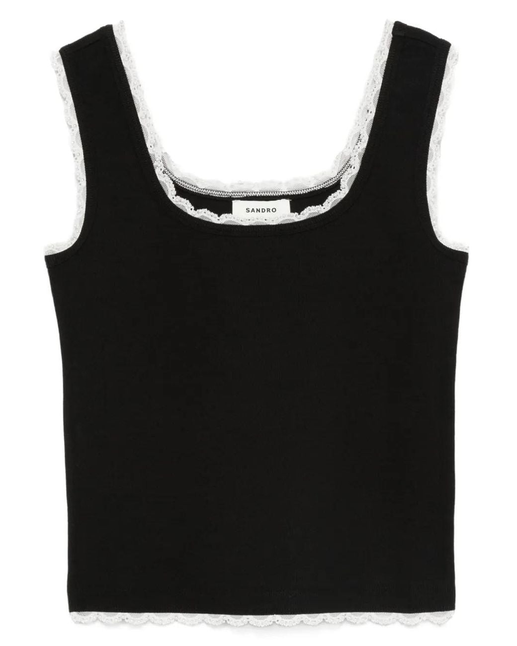Sandro Black Beaded Embroidered Cotton Vest Top
