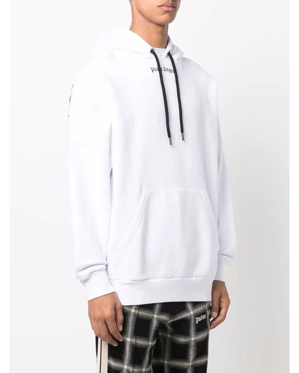 Palm Angels White Logo-print Drawstring Hoodie for men
