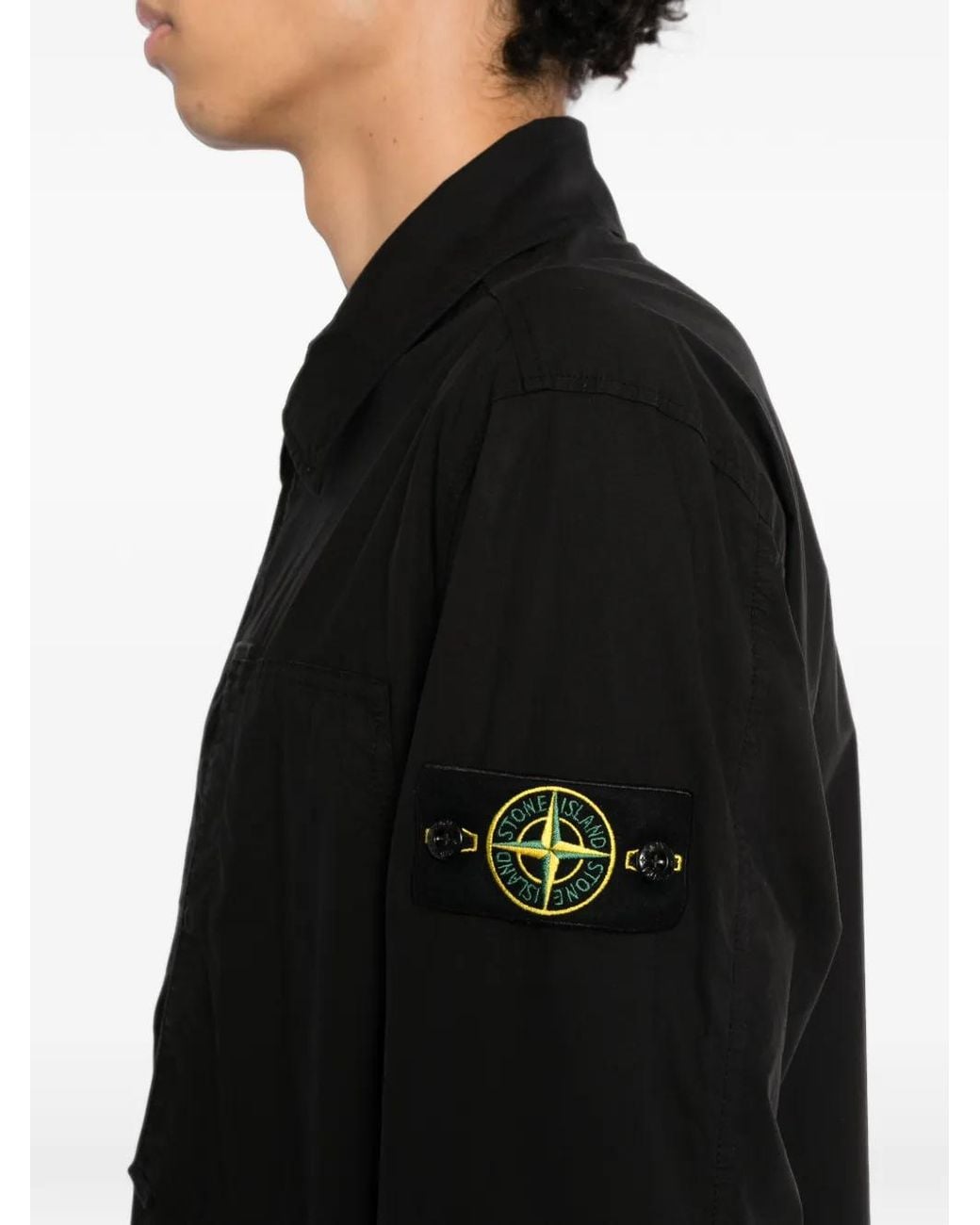 Stone Island Black Surchemise À Patch Logo Et À Poches for men