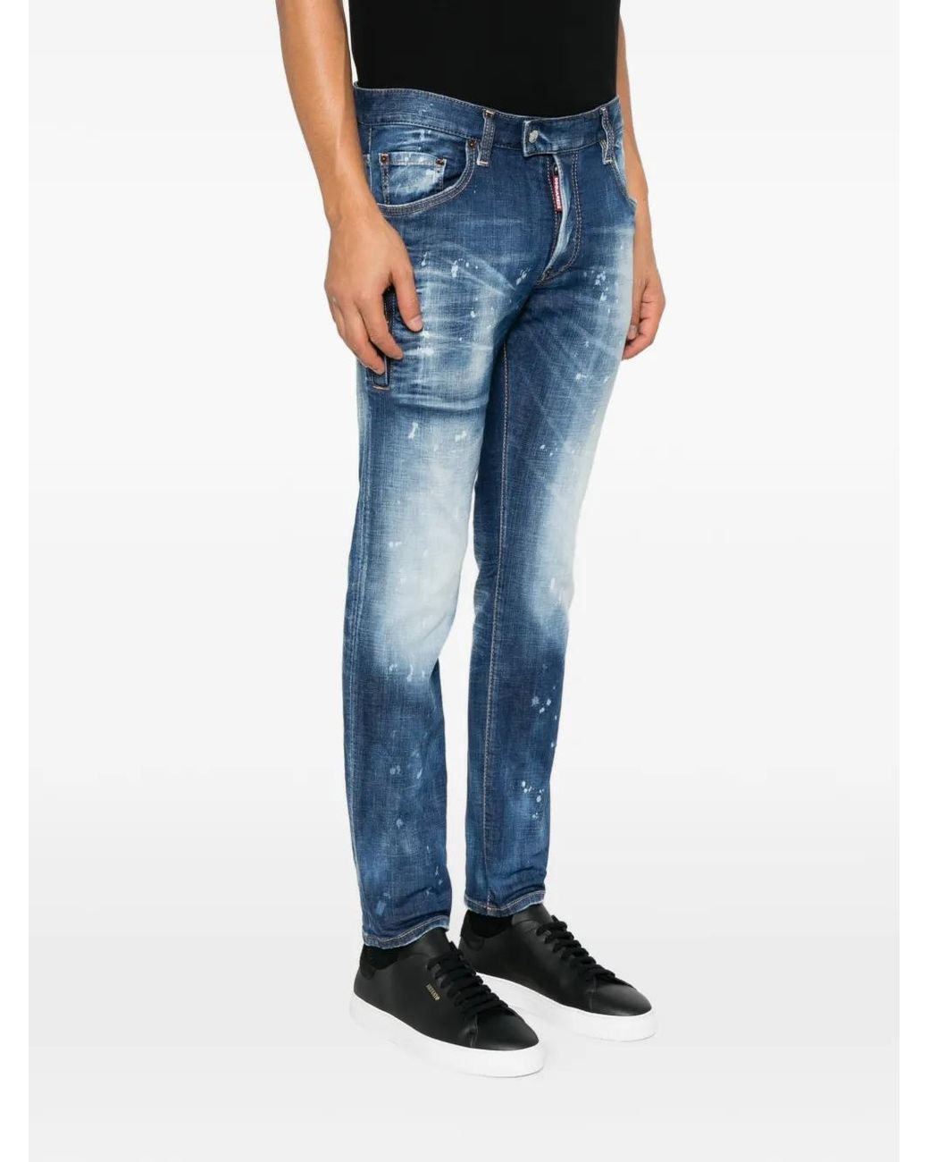 DSquared² Blue Paint-Splatter Whiskered Jeans for men