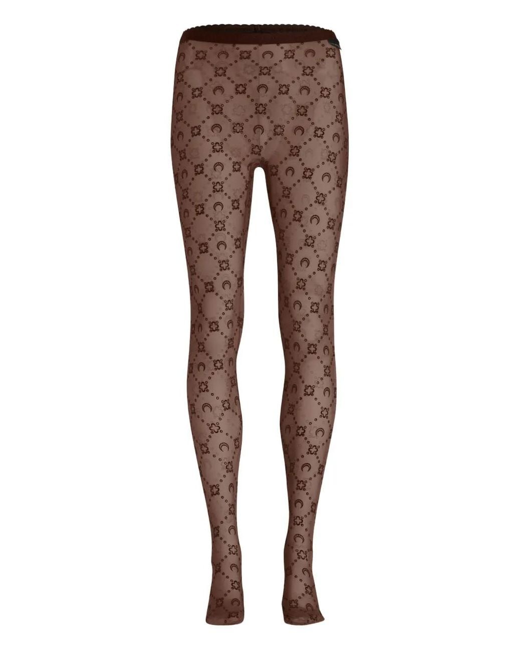 MARINE SERRE Brown Moon-Floral Flocked Mesh Tights