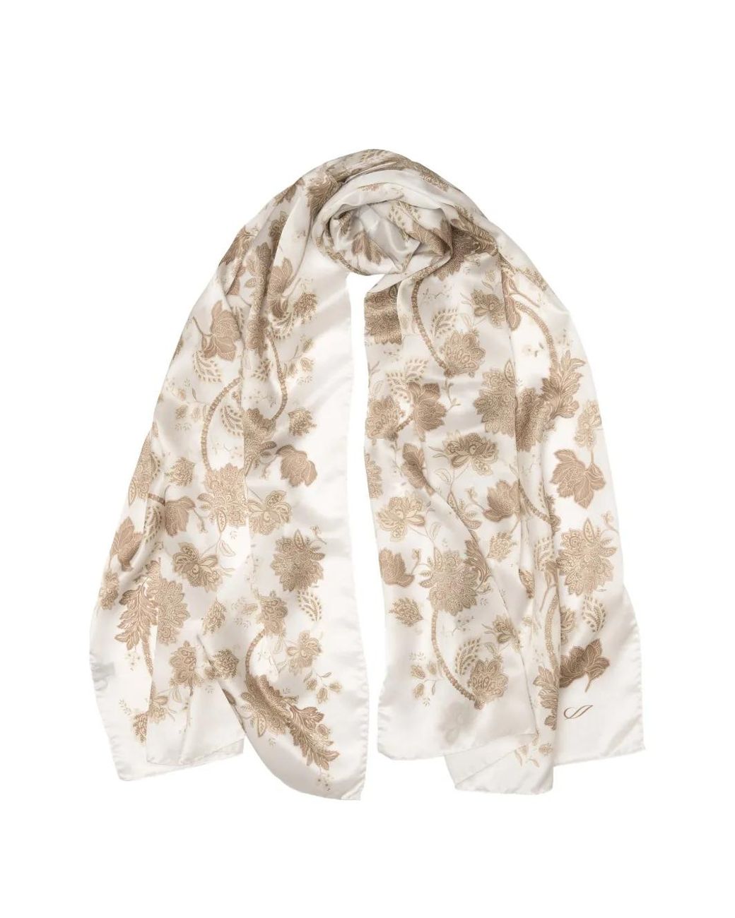 Elizabetta White Esmeralda Floral-Print Silk Scarf