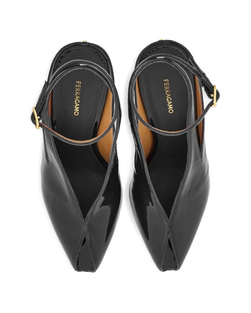Ferragamo Black Leather Wedges