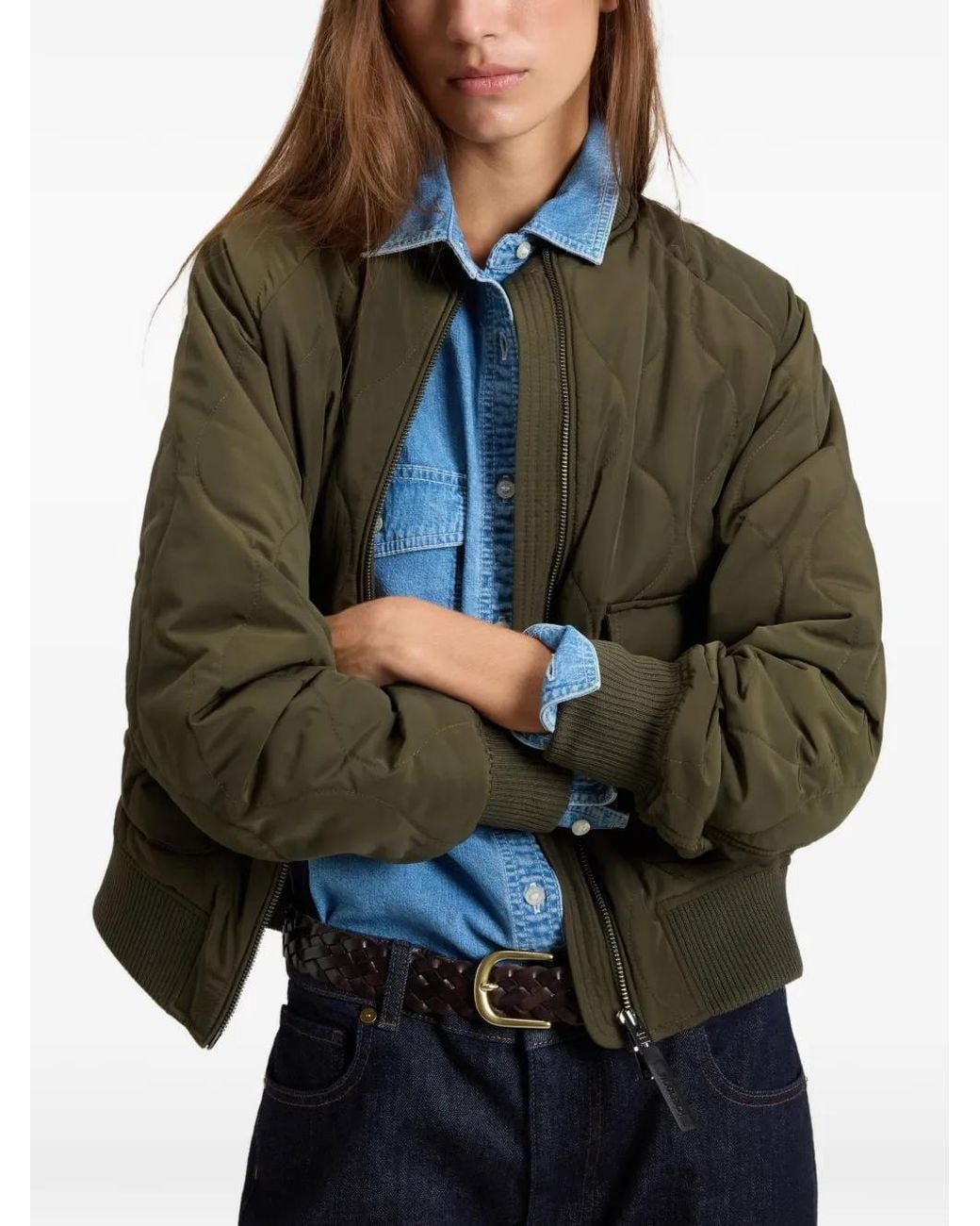 Woolrich Green Military Quilted-Finish Bomber Jacket