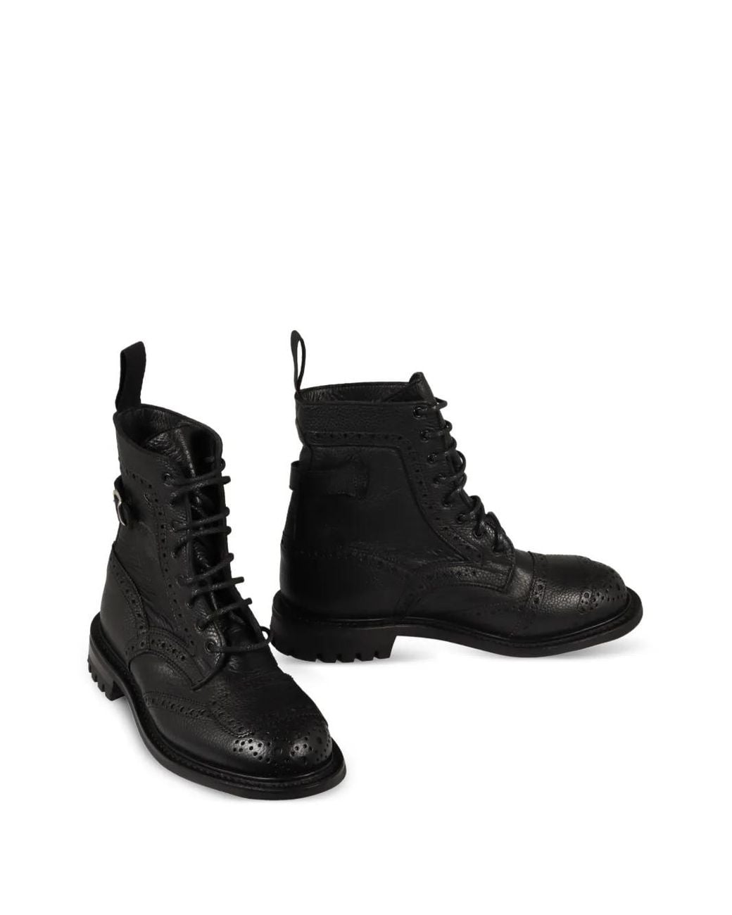 Tricker's Black Buckle-Strap Brogue Combat Boots