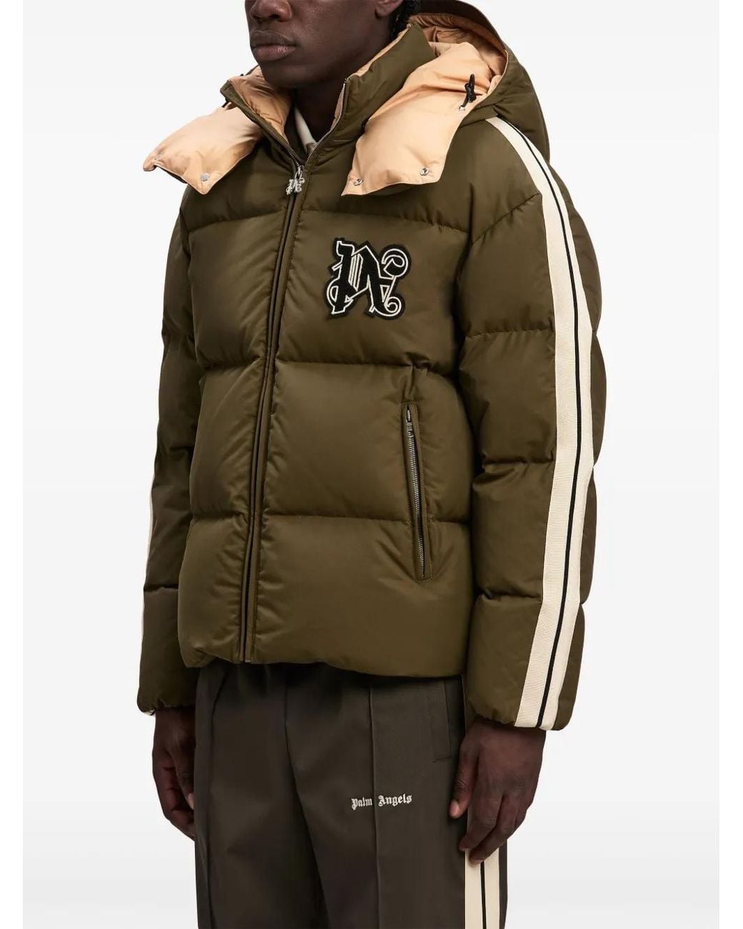 Palm Angels Green Track Monogram Puffer Jacket for men