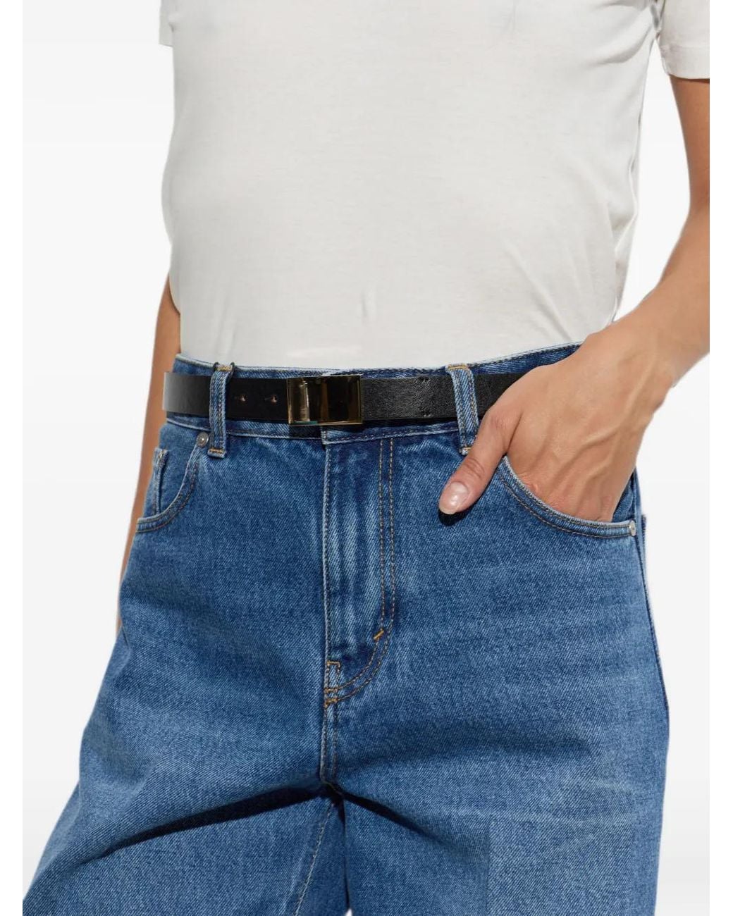 Victoria Beckham White Portofino Leather Buckle Belt