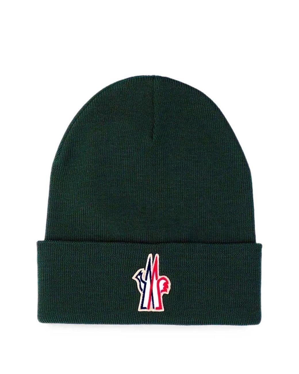 Moncler Green Logo-Patch Knitted Beanie Hat for men
