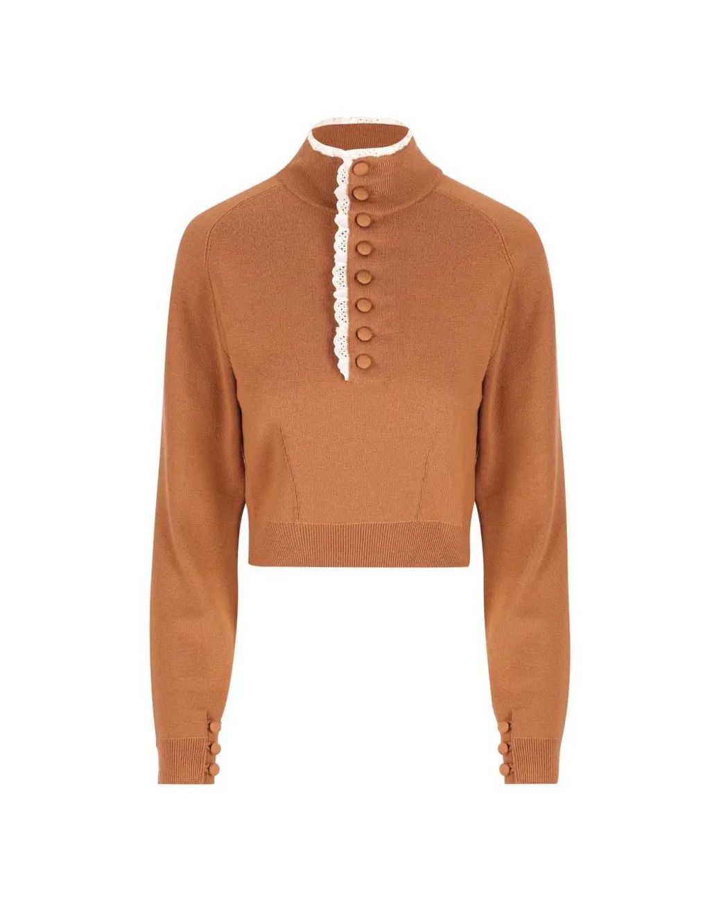 Chloé White High-Neck Sweater With Button Closure