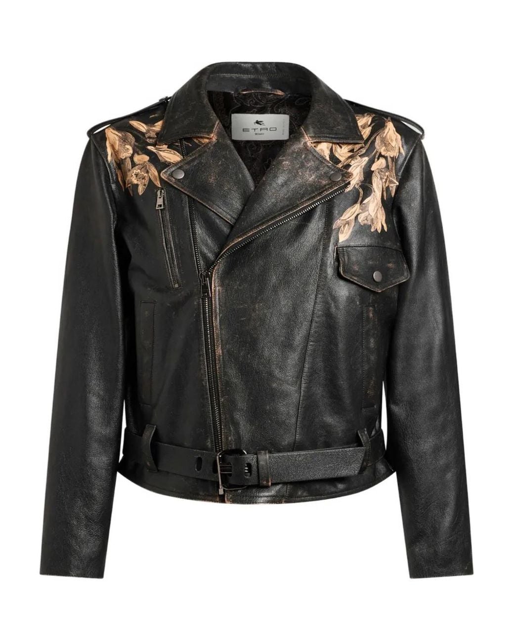 Giacca Biker Con Stampa Leopardata di Etro in Black da Uomo