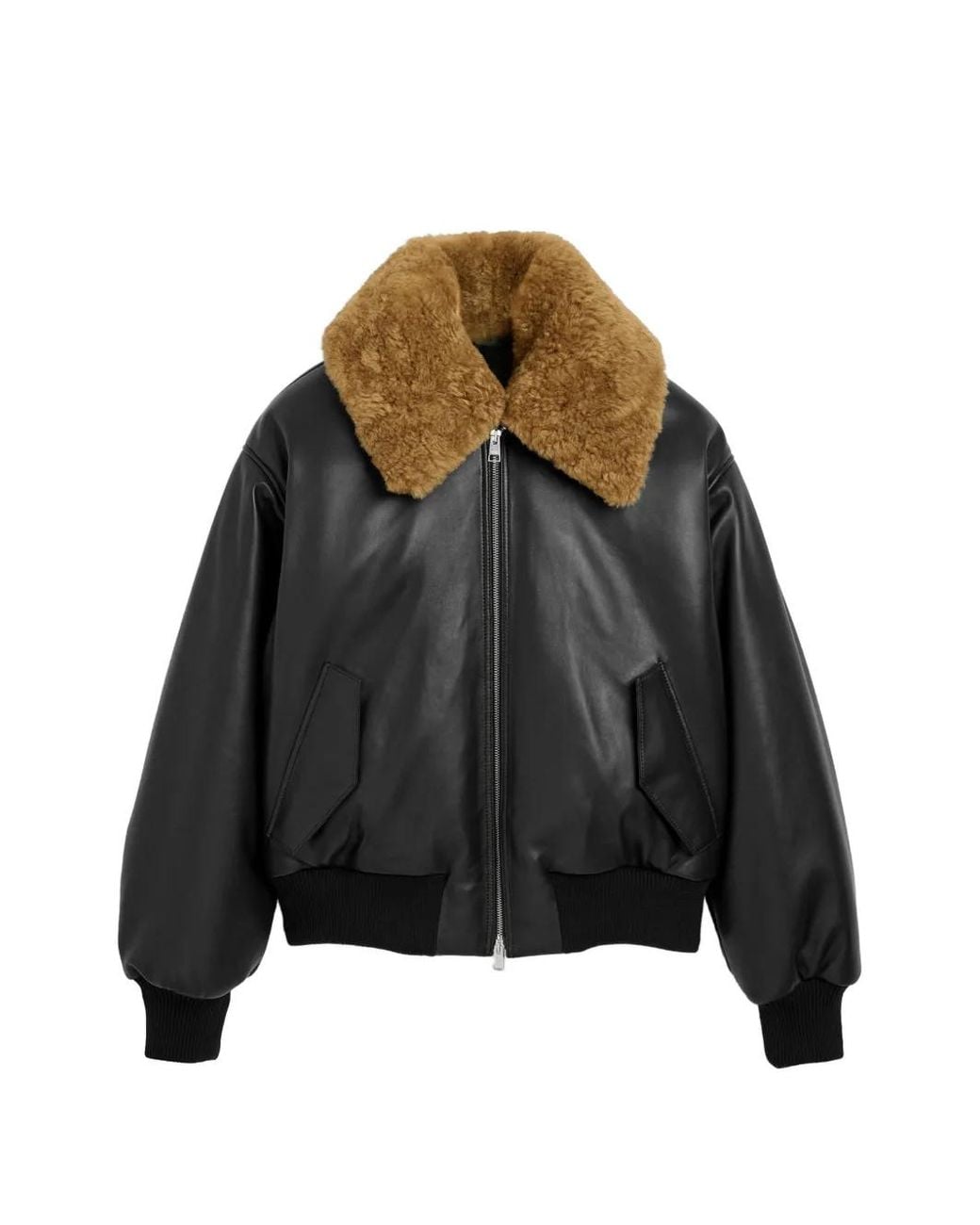 AMI Black Lamb Leather Padded Jacket