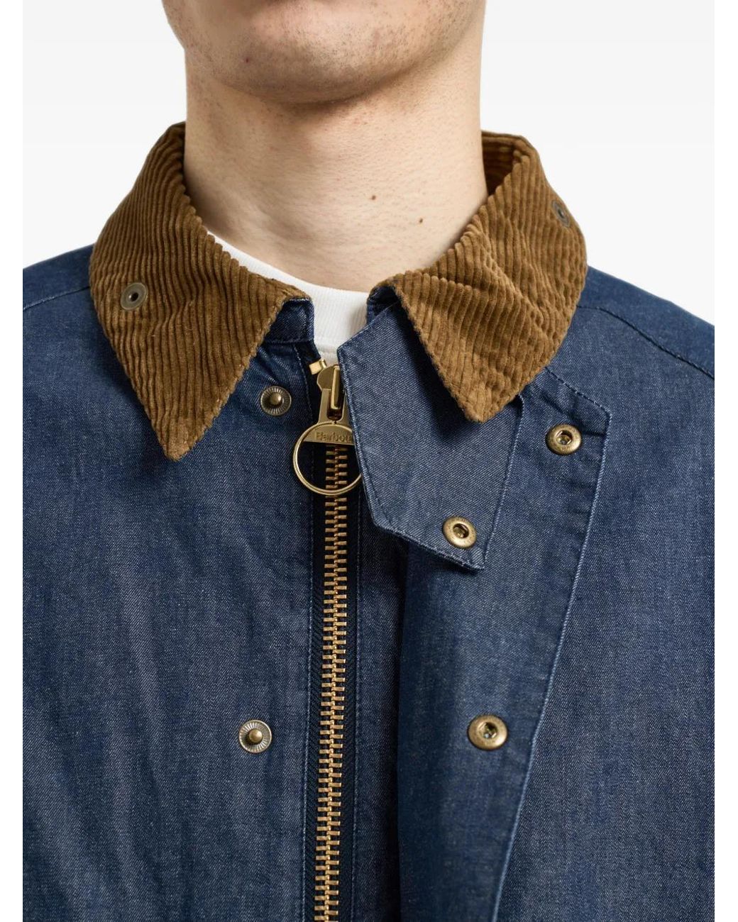 Barbour Blue Corduroy-Collar Denim Jacket for men