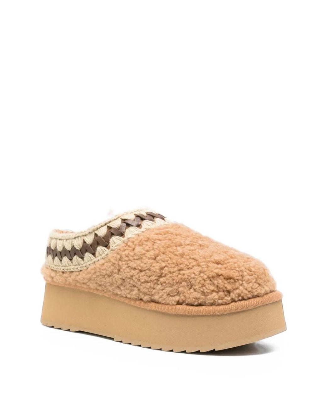 Mou Natural Crochet-Trim Shearling Mules