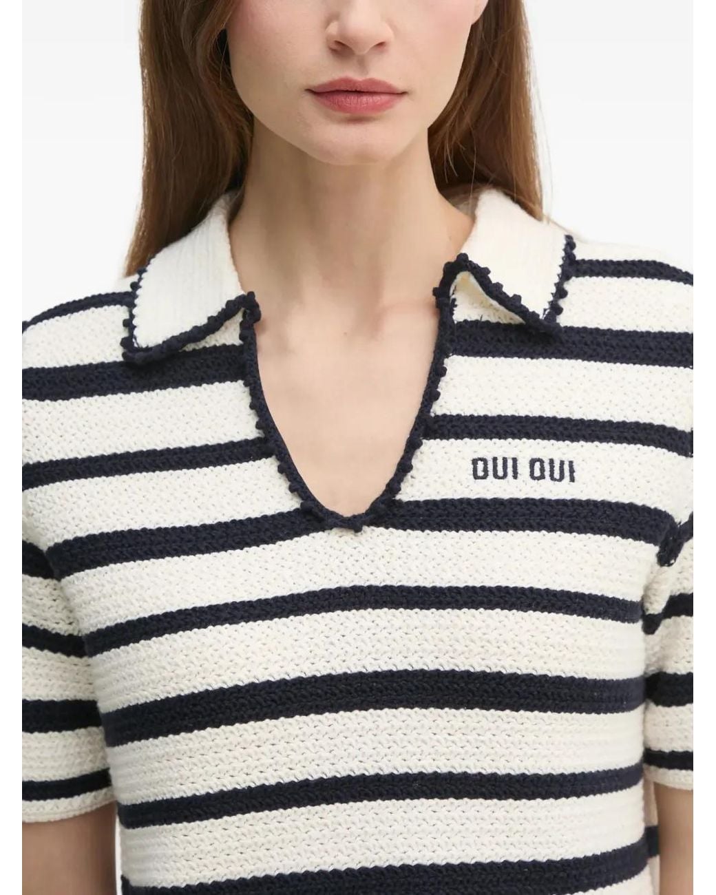 Ouí White Striped Collar Knitwear