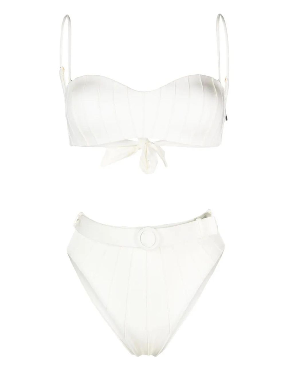 Noire Swimwear White High-Waist Belted Bikini Set
