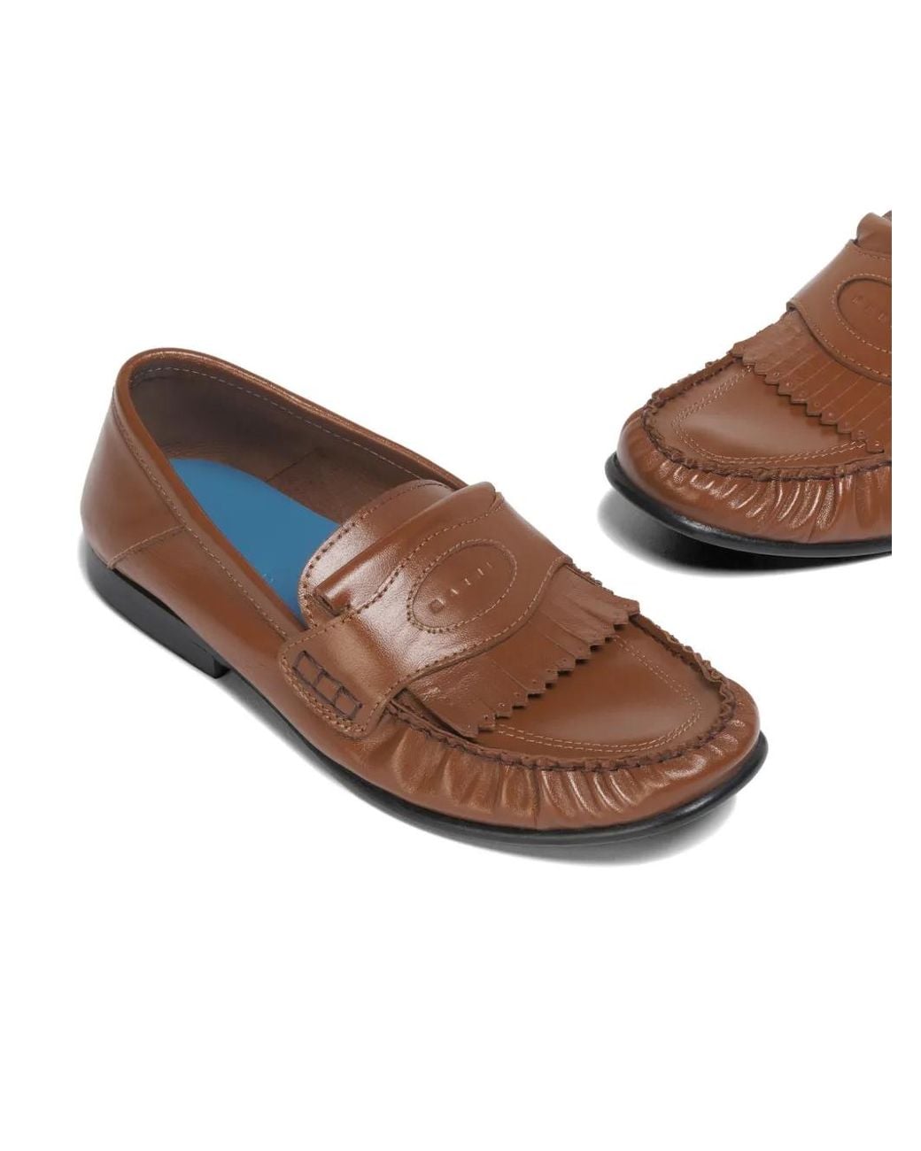 Marni Brown Fringe Logo Loafers